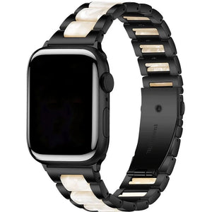 White Resin Apple Watch Band, Black Stainless Steal