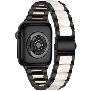 White Resin Apple Watch Band, Black Stainless Steal