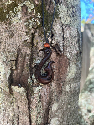 Hand Carved Wood Fishing Hook Necklace