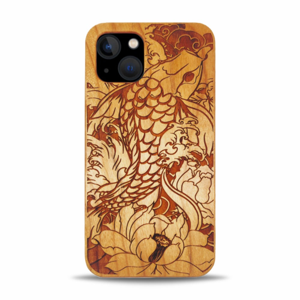 iPhone 15 Wood Phone Case Fish