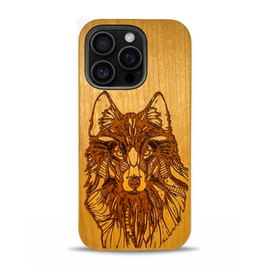 iPhone 16 Pro Max Wood Phone Case Wolf