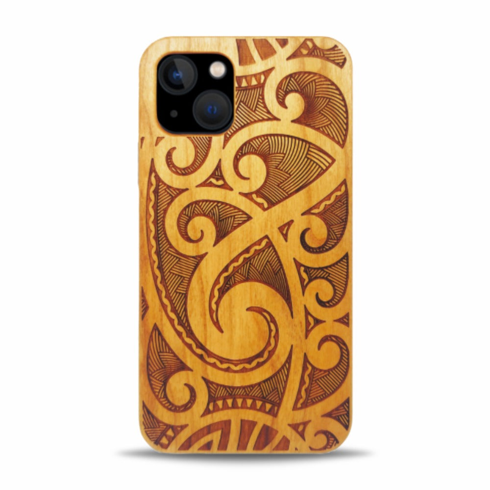 iPhone 15 Wood Phone Case Maori