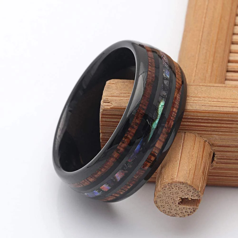 Wood & Abalone Fusion Ring (Black)