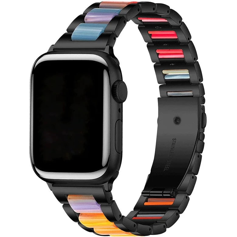 Multicolor Resin Apple Watch Band, Black Stainless Steal