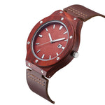 Red sandal Wood With Leather Strap  (Quartz)