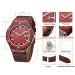 Red sandal Wood With Leather Strap  (Quartz)