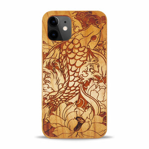 iPhone 12 Wood Phone Case Fish