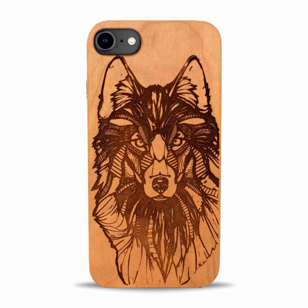 iPhone SE, 8, 7, 6 Wood Phone Case Wolf