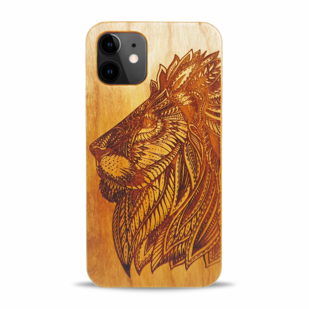 iPhone 12 Wood Phone Case Lion