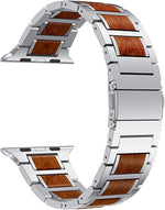 Red Sandal Wood Apple Watch Band, Silver Stainless Steal