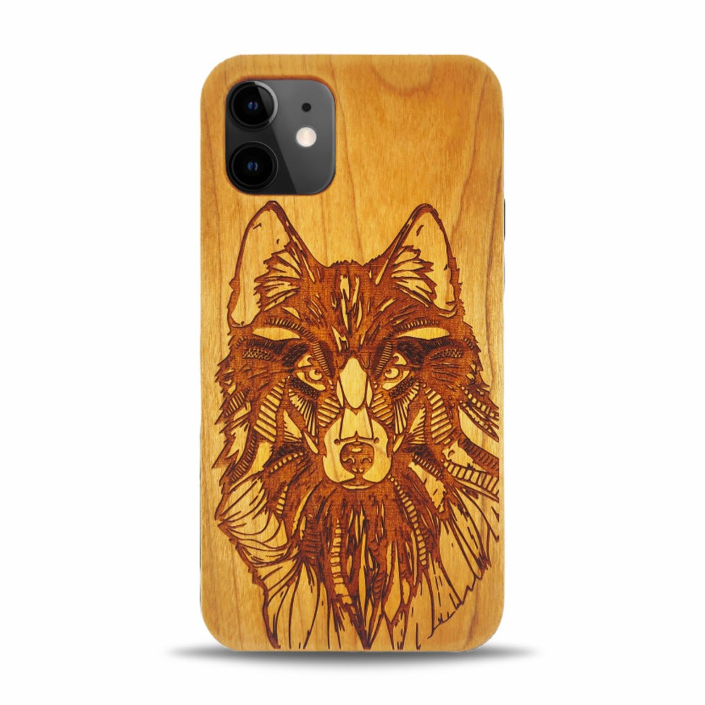 iPhone 12 Wood Phone Case Wolf